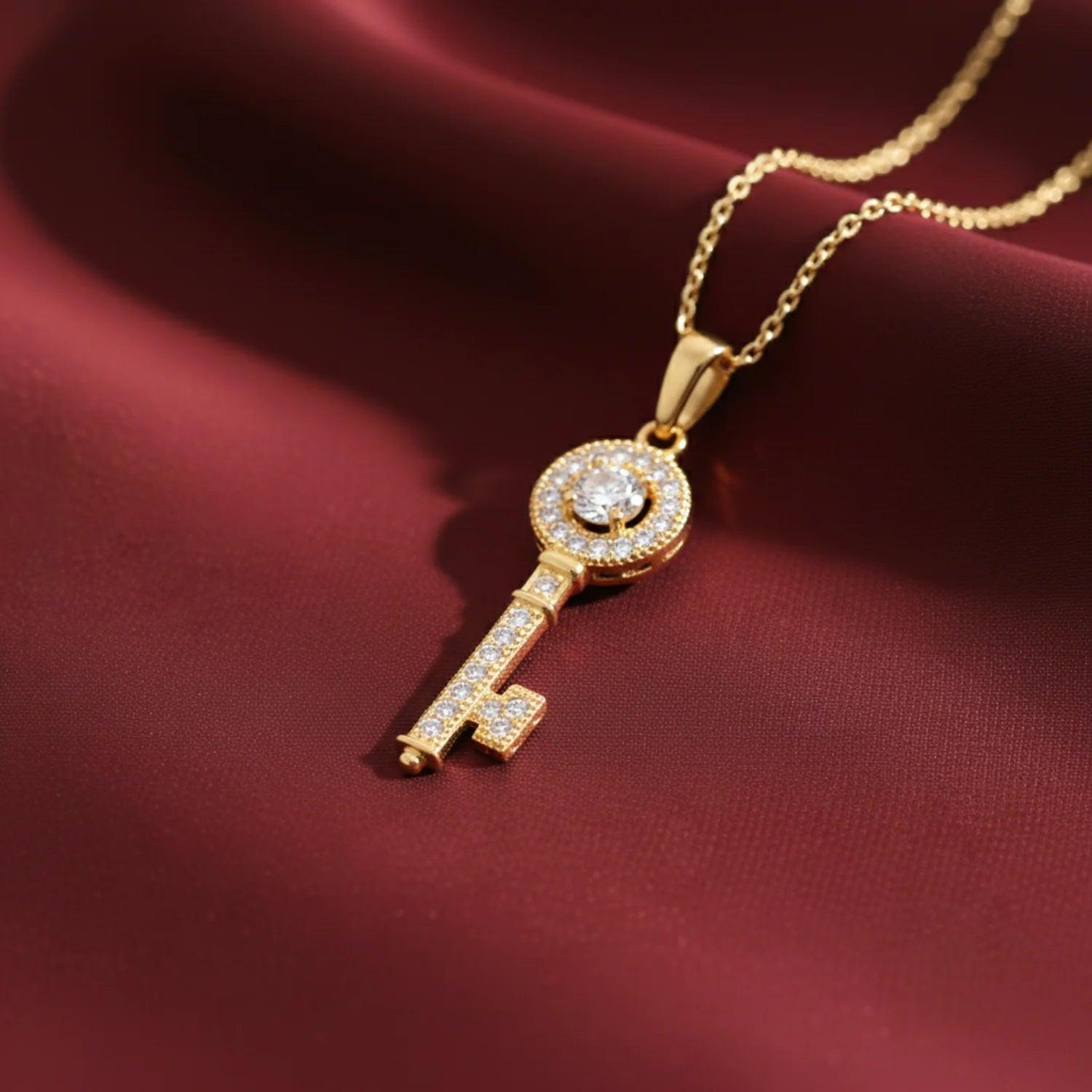 Beautiful 14K Solid Yellow Gold Key Pendant Necklace with 18" Cable Chain.