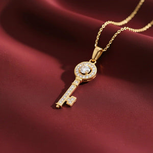 Beautiful 14K Solid Yellow Gold Key Pendant Necklace with 18" Cable Chain.