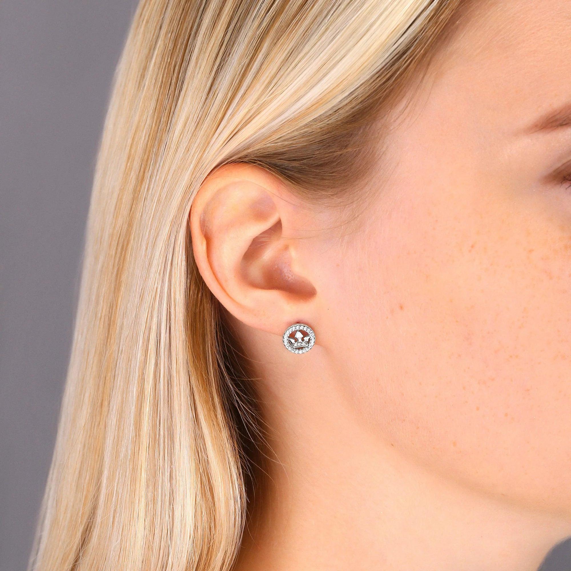 Dazzling CZ Halo Crown Stud Earrings in Sterling Silver - Barbados Elegance.