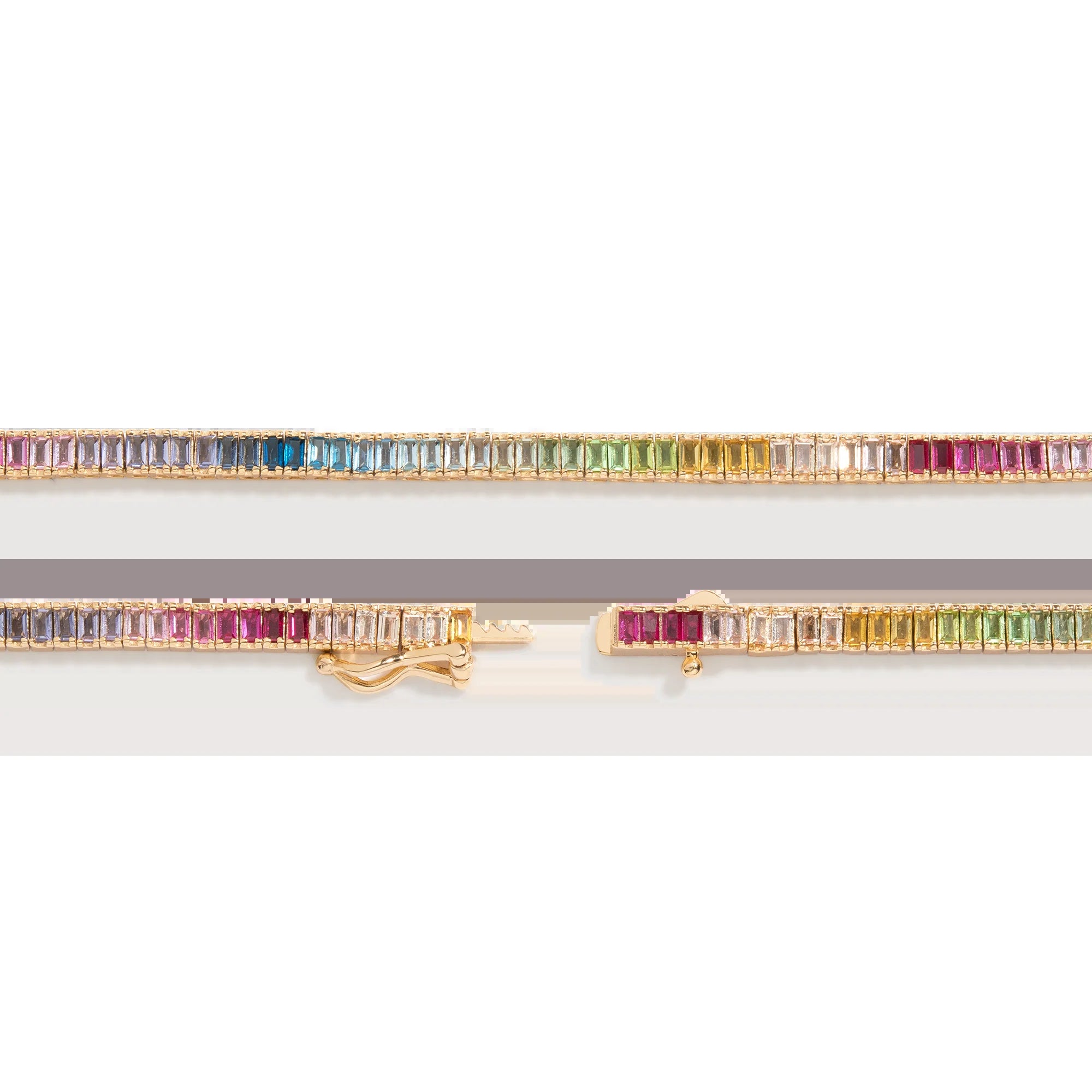 Ombré Rainbow Baguette Tennis Necklace