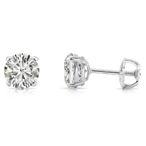 14K White Gold Classic Solitaire Simulated Diamond Studs, Screwback