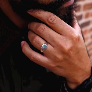 Emerald Star Signet Ring/Nara/Sterling Silver & Gold Vermeil