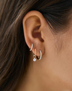 Elegant Round Lab Diamond Huggie Charm Earrings.