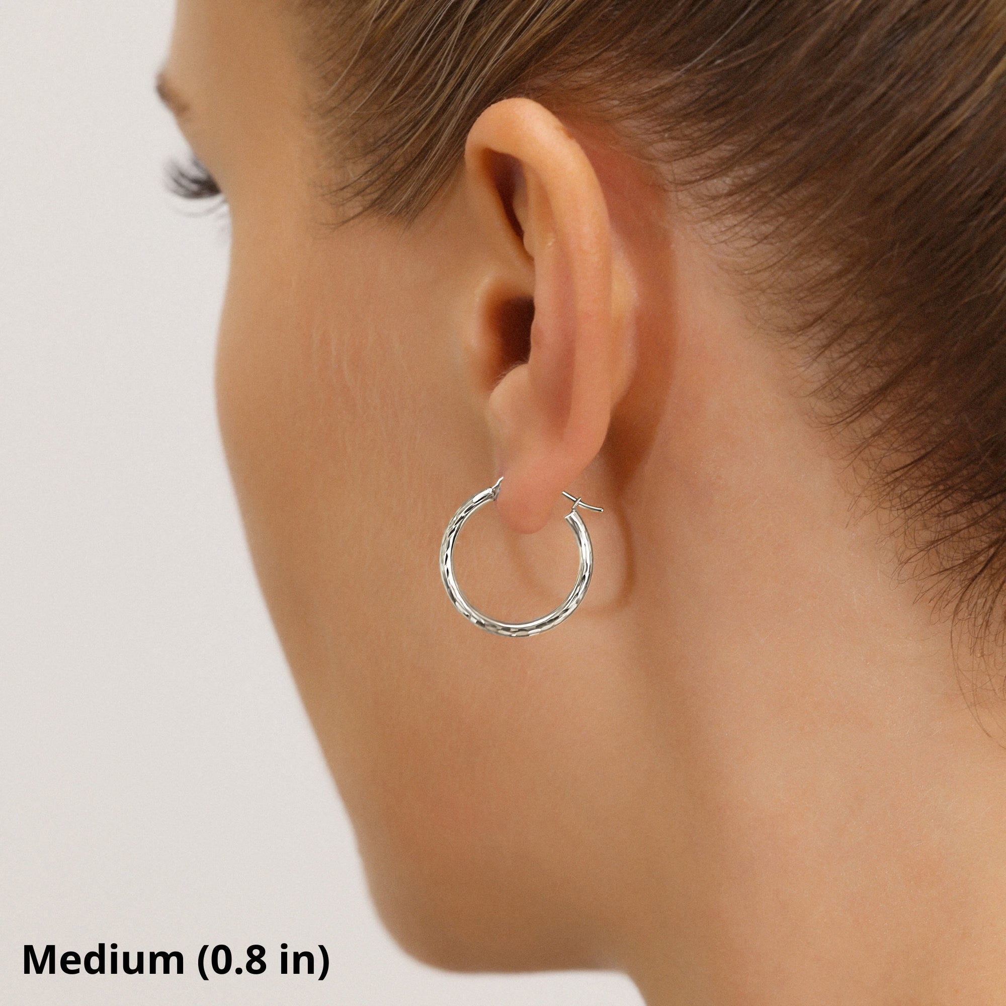 14K White Gold Classy Diamond-Cut Hoop Earrings, Hand Engraved Special Quality Hoops, Made in the USA, by TILO Jewelry