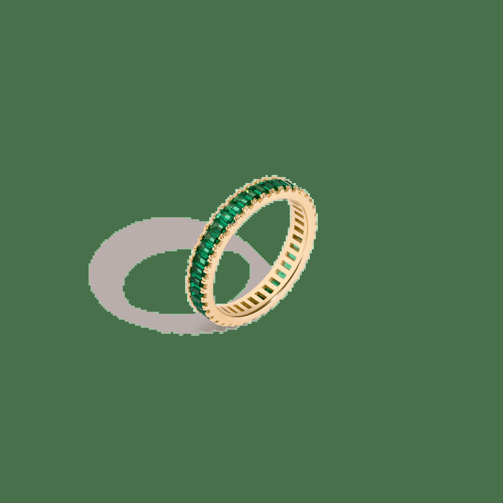 Lab Grown Green Emerald Baguette Eternity Ring NikNenz™ Premium Gold & Diamonds