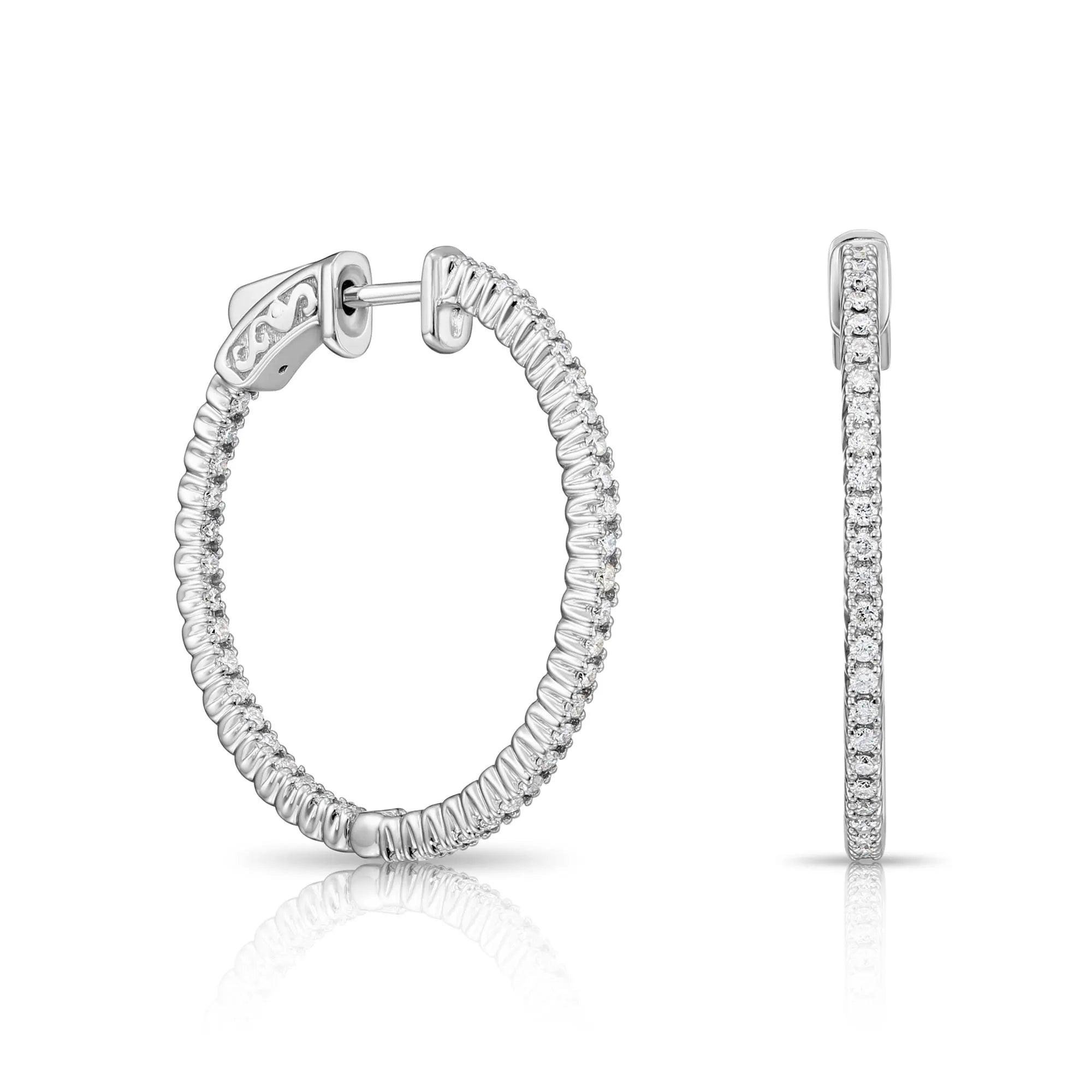 Stunning 14K White Gold Diamond Hoop Earrings – 0.80 Carats of Elegance.