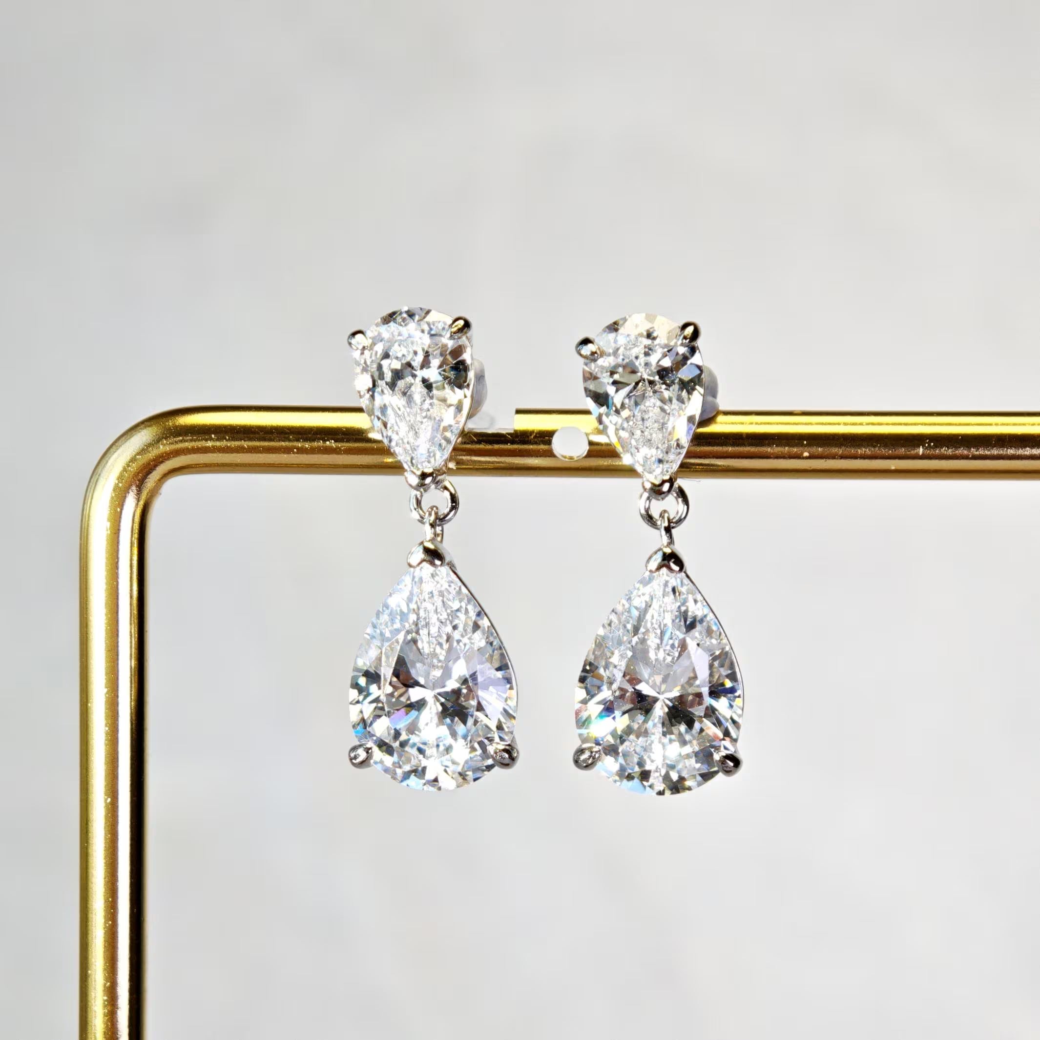 Dazzling 2.0 + 0.75 Carat Teardrop Cut Simulated Diamond Dangle Earrings Solid 925 Silver with 18K White Gold Plated | Wedding Jewelry