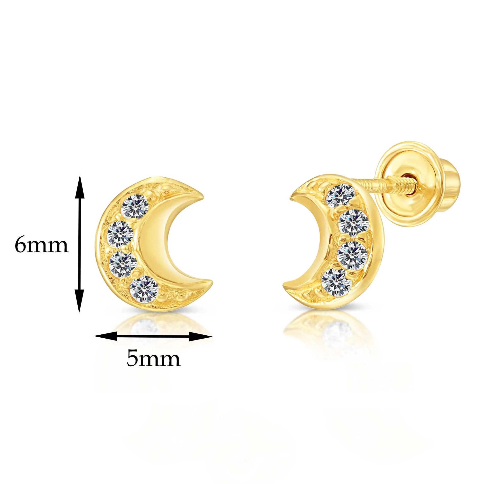 10K Yellow Gold Moon Crescent Stud Earrings