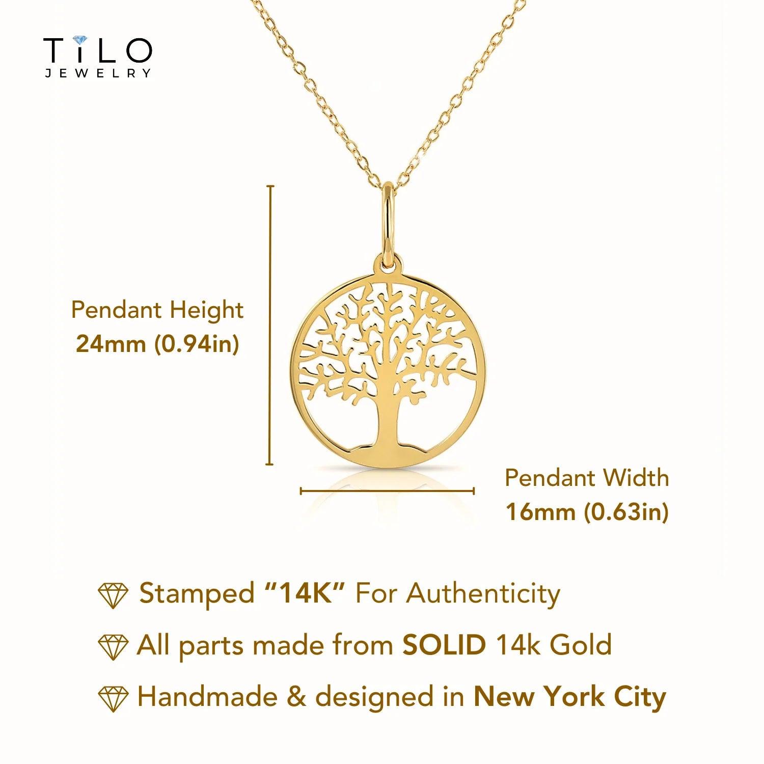 Elegant 14K Yellow Gold Tree of Life Pendant Necklace - 18" Chain Included.