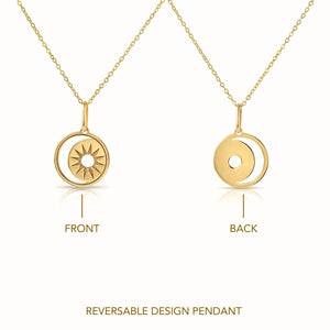 Radiant 14K Yellow Gold Star & Moon Crescent Pendant Necklace - 18" Elegance.