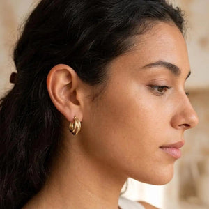 Exquisite 18K Solid Gold Trio Circle Hoop & Twist Square Huggie Earrings for Women.