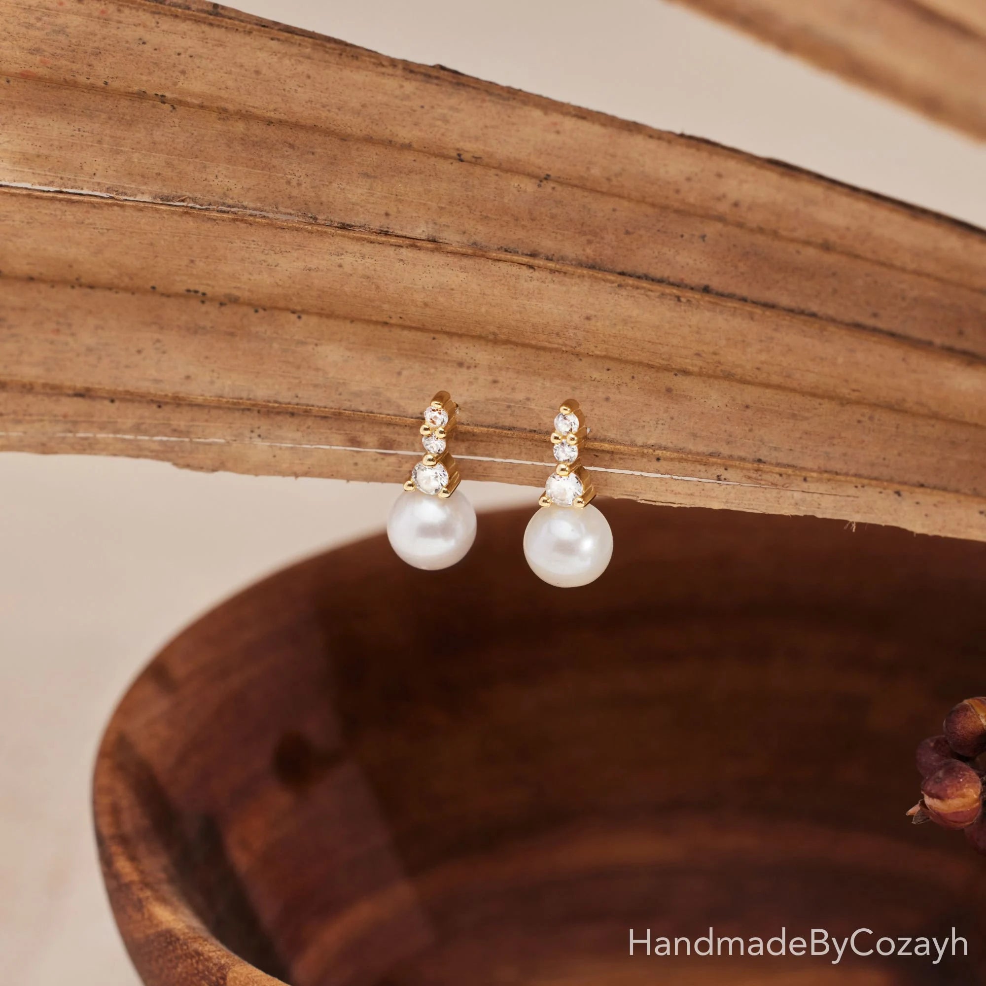 Minimalist CZ Diamond Pearl Earrings, Freshwater Pearl Earrings, Elegant Pearl Dangles, Wedding Pearl Jewelry, Bridesmaid Gift, Gift for Mom