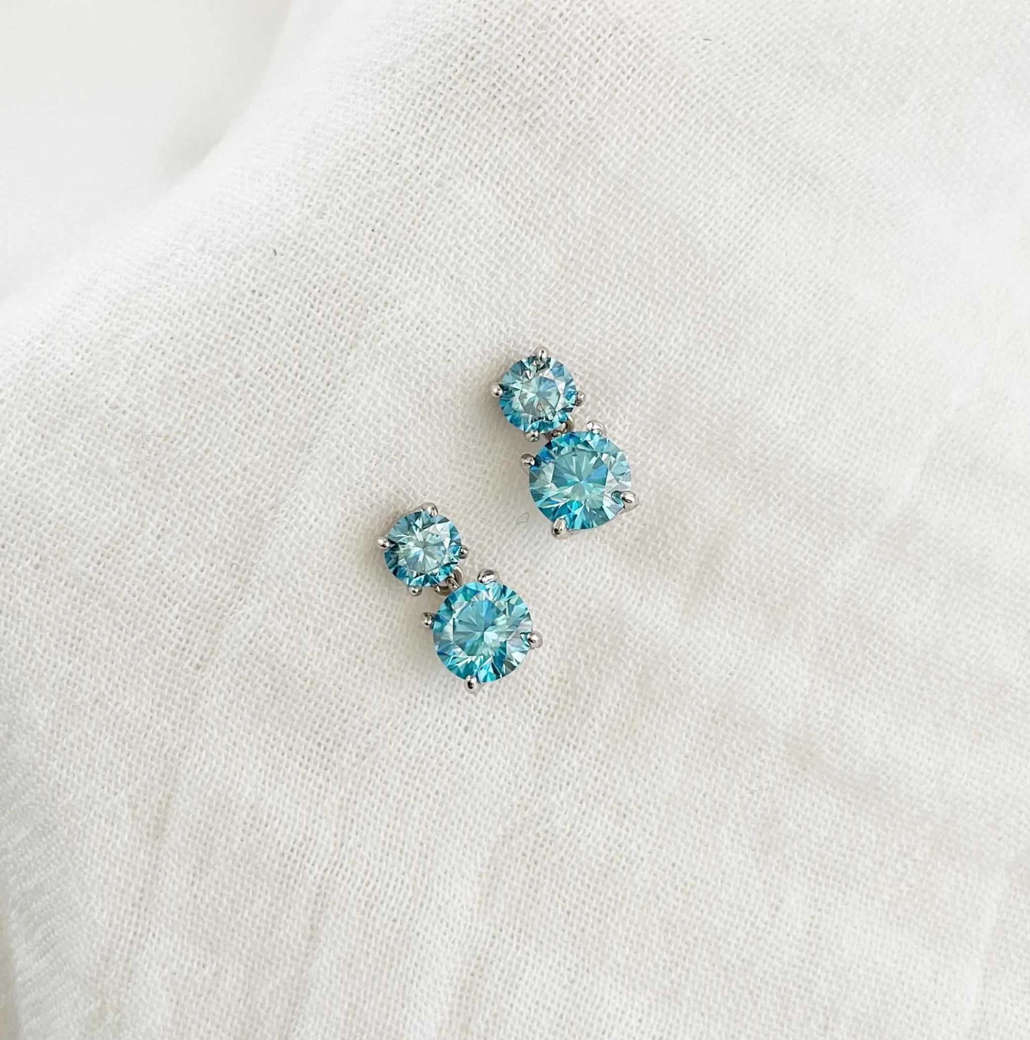 Genuine Moissanite Double Drop Earrings: Platinum Overlay Sterling Silver