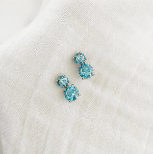 Genuine Moissanite Double Drop Earrings: Platinum Overlay Sterling Silver