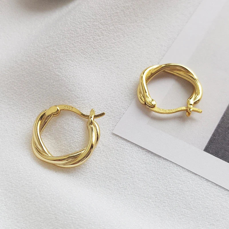 Gold Twisted Hoop Earrings: 18K Gold Plated Sterling Silver