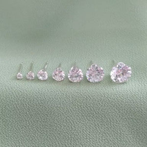925 Sterling Silver Clear round Cubic Zirconia CZ Stud Earrings 2 - 8Mm + Gift Bag
