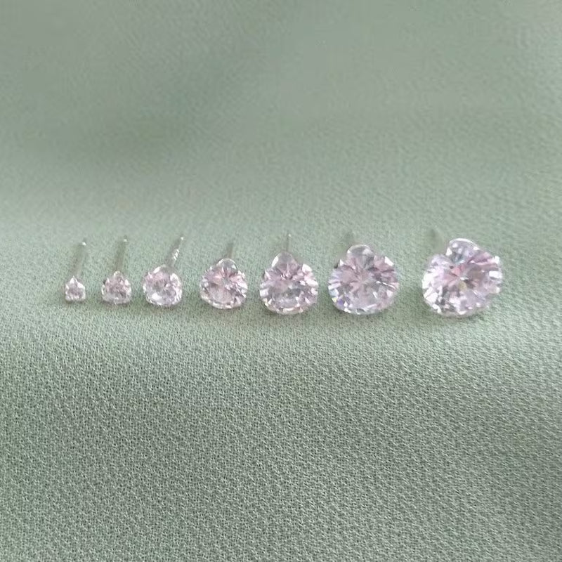 925 Sterling Silver Clear round Cubic Zirconia CZ Stud Earrings 2 - 8Mm + Gift Bag