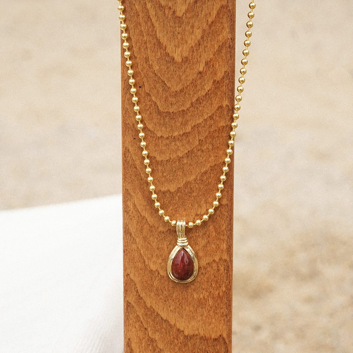 Red Jasper Pear Necklace 18Ct Gold Plate