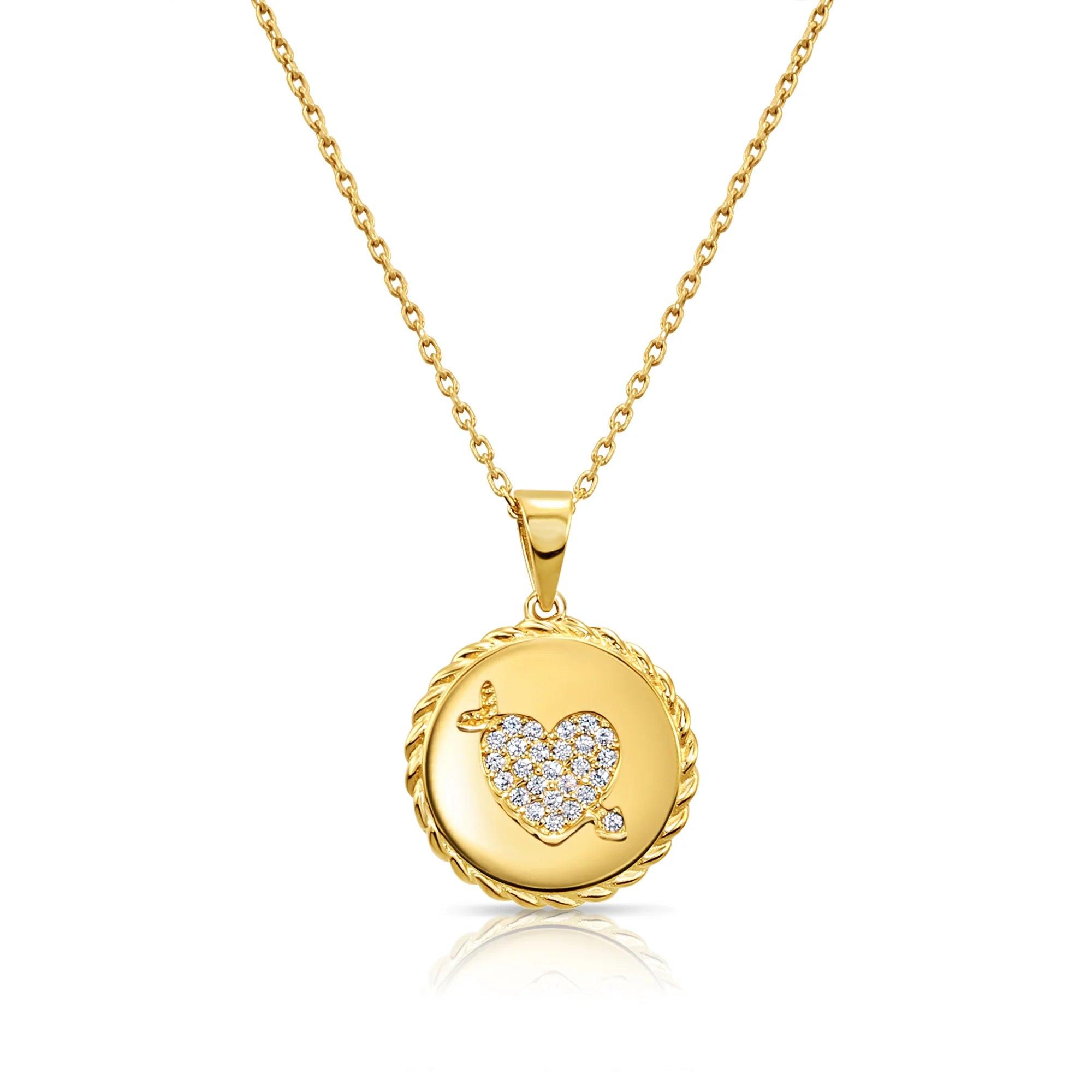Stunning 14K Solid Yellow Gold Pave CZ Heart Pendant Necklace with 18" Cable Chain.