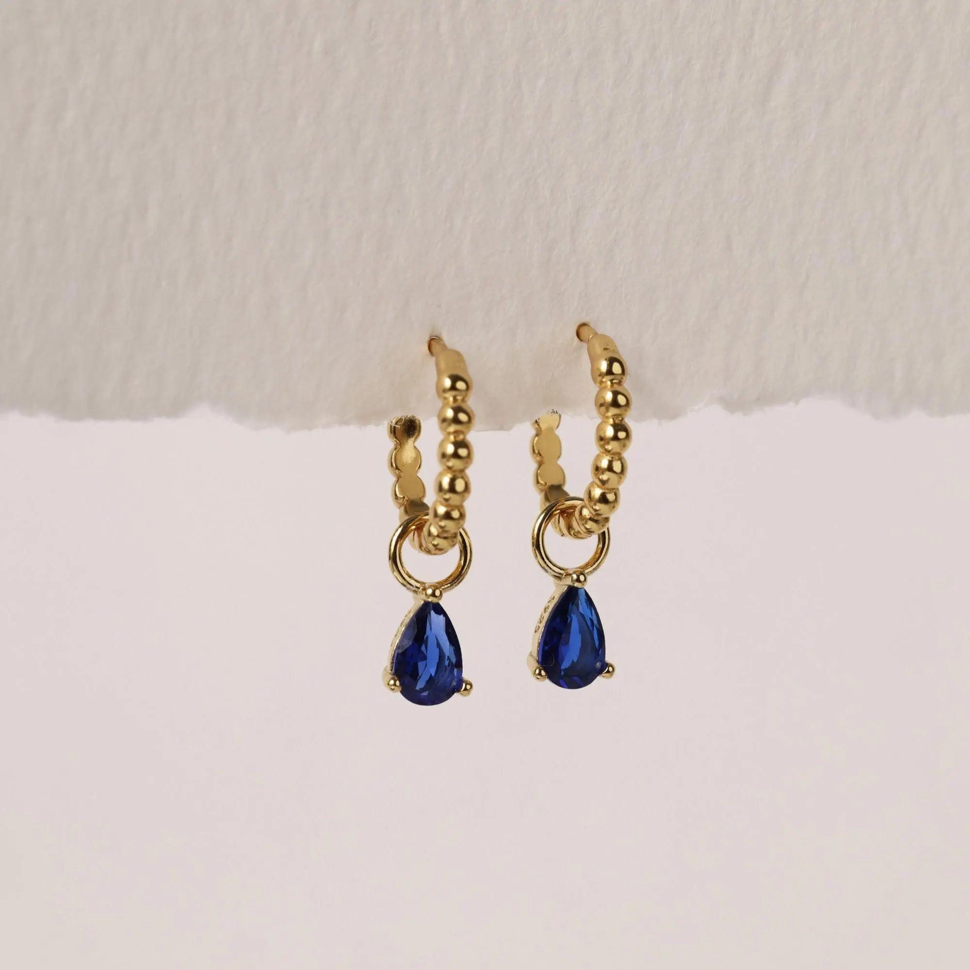 Elegant Gold Plated 925 Sterling Silver Blue Marquise Dangle Hoop Earrings - Perfect Gift for Her.