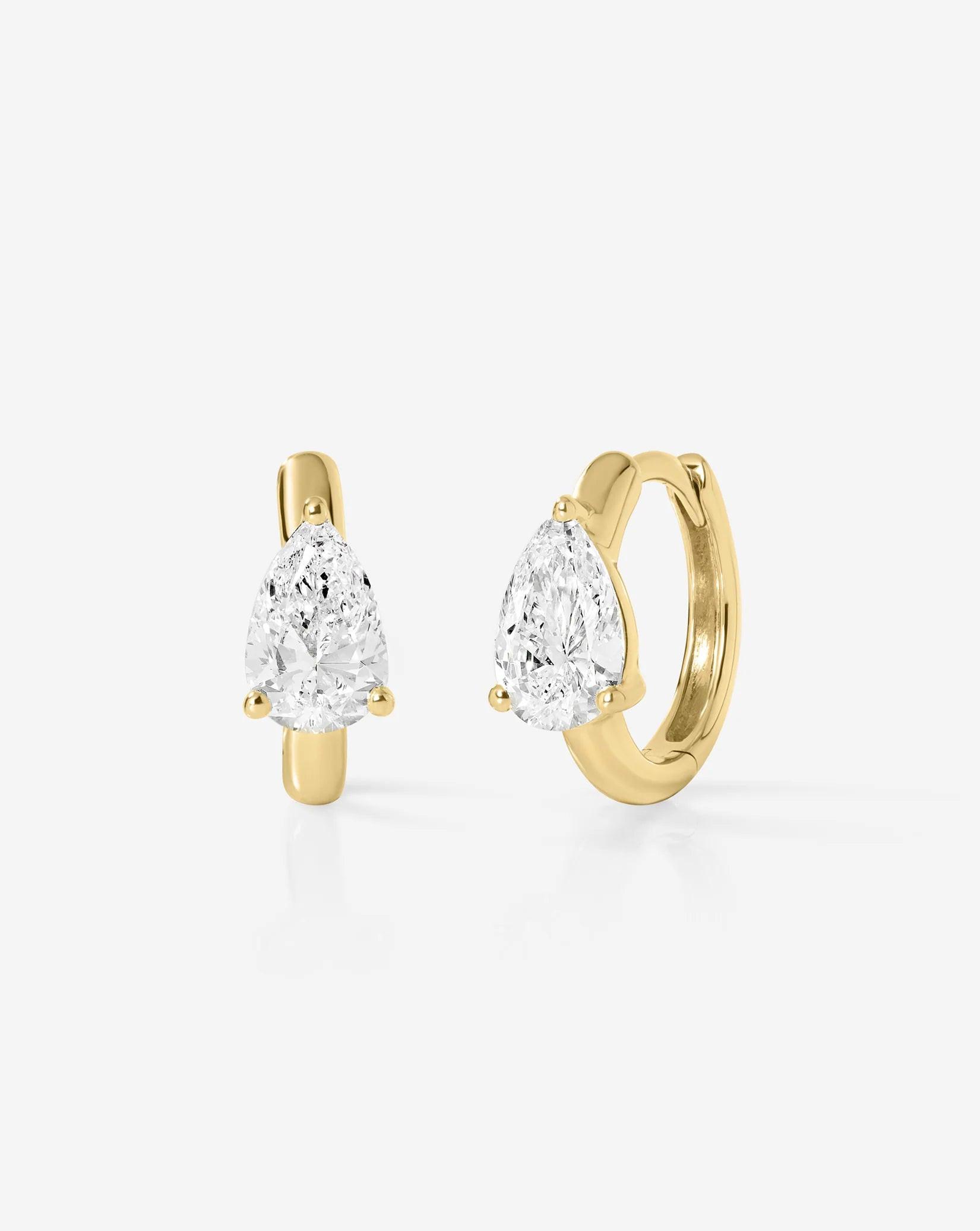 Stunning Solitaire Pear Lab Diamond Huggie Earrings.