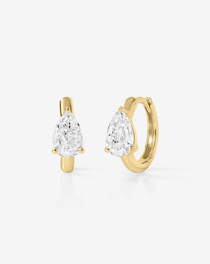 Stunning Solitaire Pear Lab Diamond Huggie Earrings.