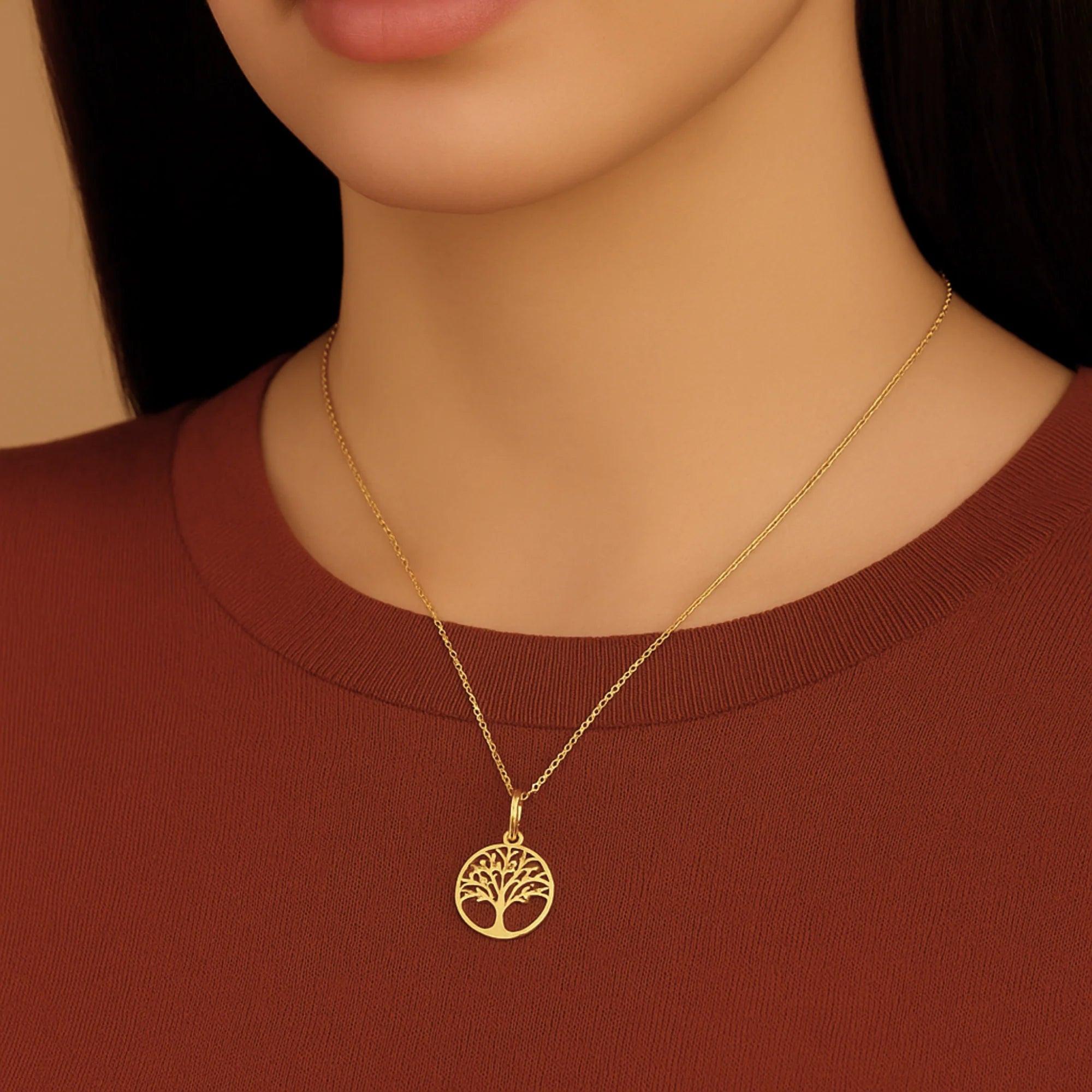 Elegant 14K Yellow Gold Tree of Life Pendant Necklace - 18" Chain Included.
