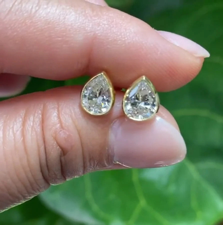 Tear Drop Pear Cut 2CTW Simulated Diamond Earrings Bezel Set, 14K Yellow Gold Earrings Women'S, Moissanite Earrings Push Backs, Gift for Her