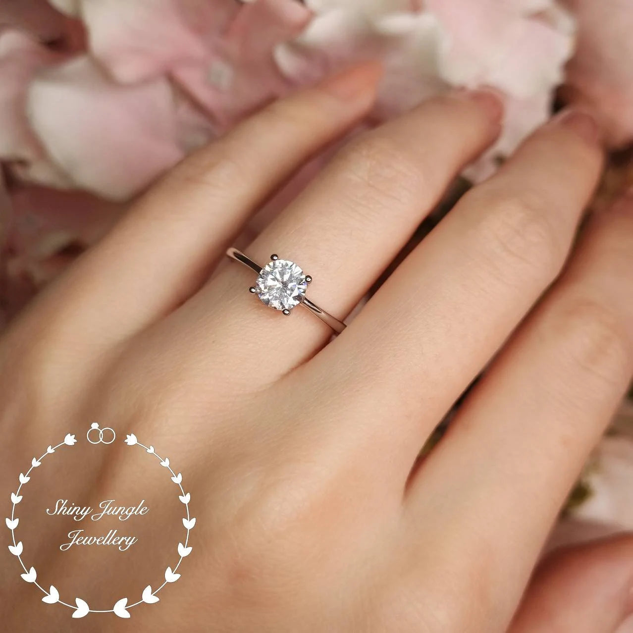 Diamond Engagement Ring, Simple Diamond Solitaire Ring, round Brilliant Cut 1 Carat 6Mm Diamond Simulant Promise Ring, April Birthstone Gift