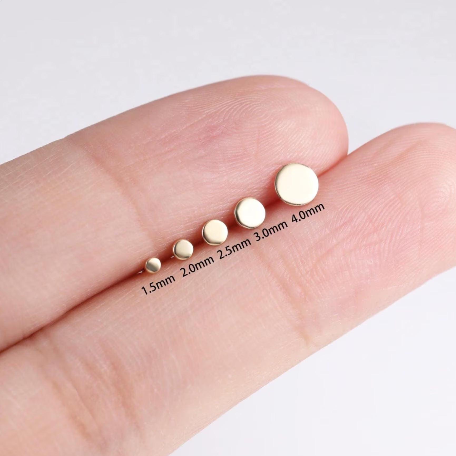 14K Solid Gold Tiny Dot Flat Back Stud - Sparkling Studs for Cartilage, Helix, Tragus & Nose Piercings.