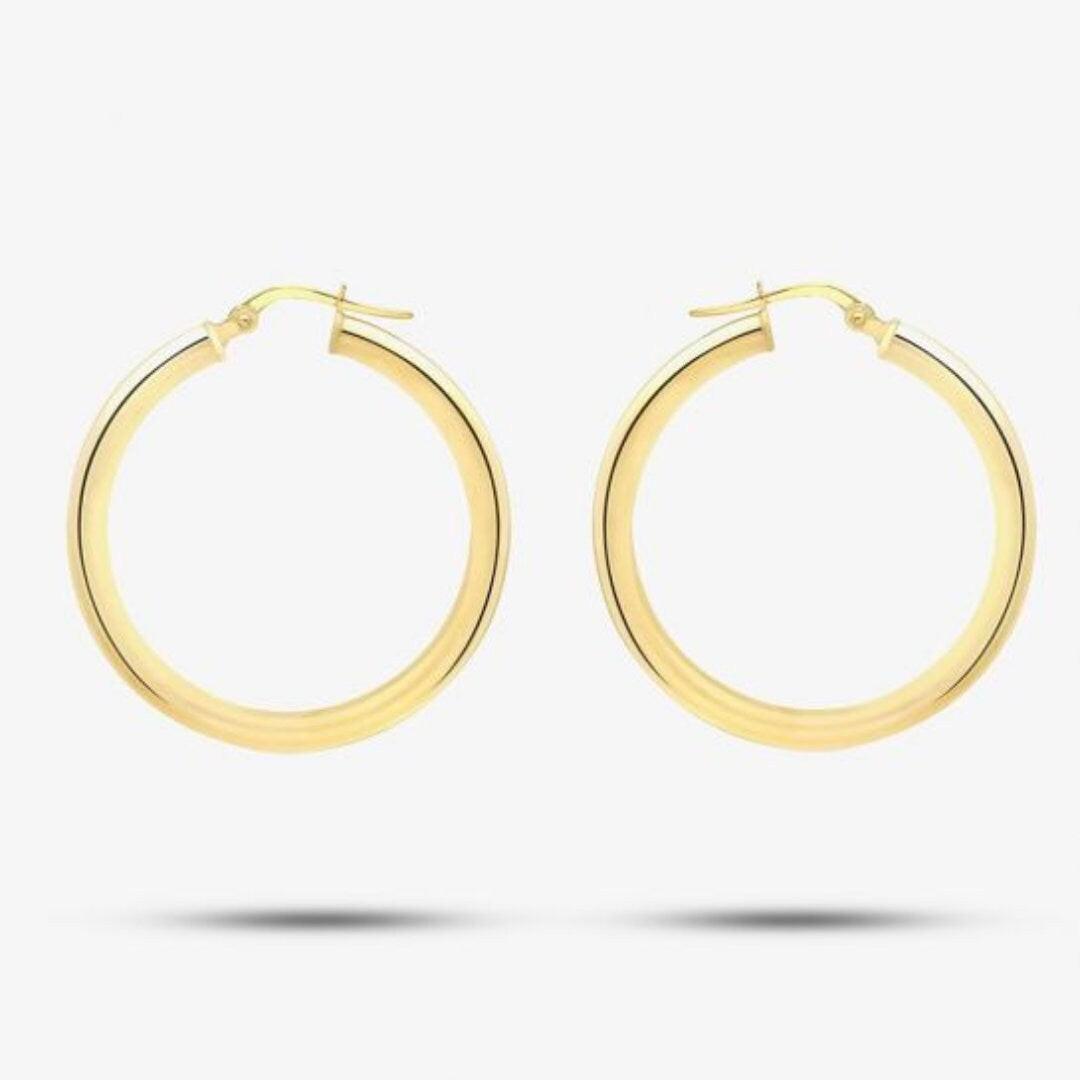 Elegant 9ct Yellow Gold Slim Polished Tube Hoop Earrings.