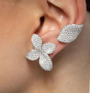 Ear Cuffs,Silver Diamond Jewelry,Diamond Ear Cuffs,Floral Earring,Indian Cocktail Jewelry,Diamond Earrings