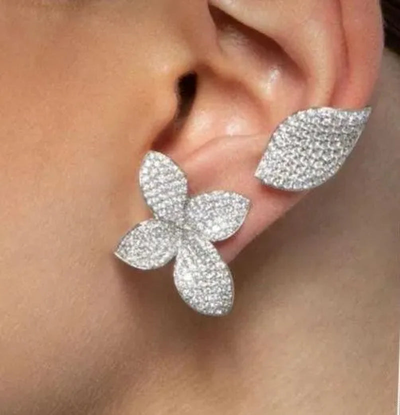 Ear Cuffs,Silver Diamond Jewelry,Diamond Ear Cuffs,Floral Earring,Indian Cocktail Jewelry,Diamond Earrings