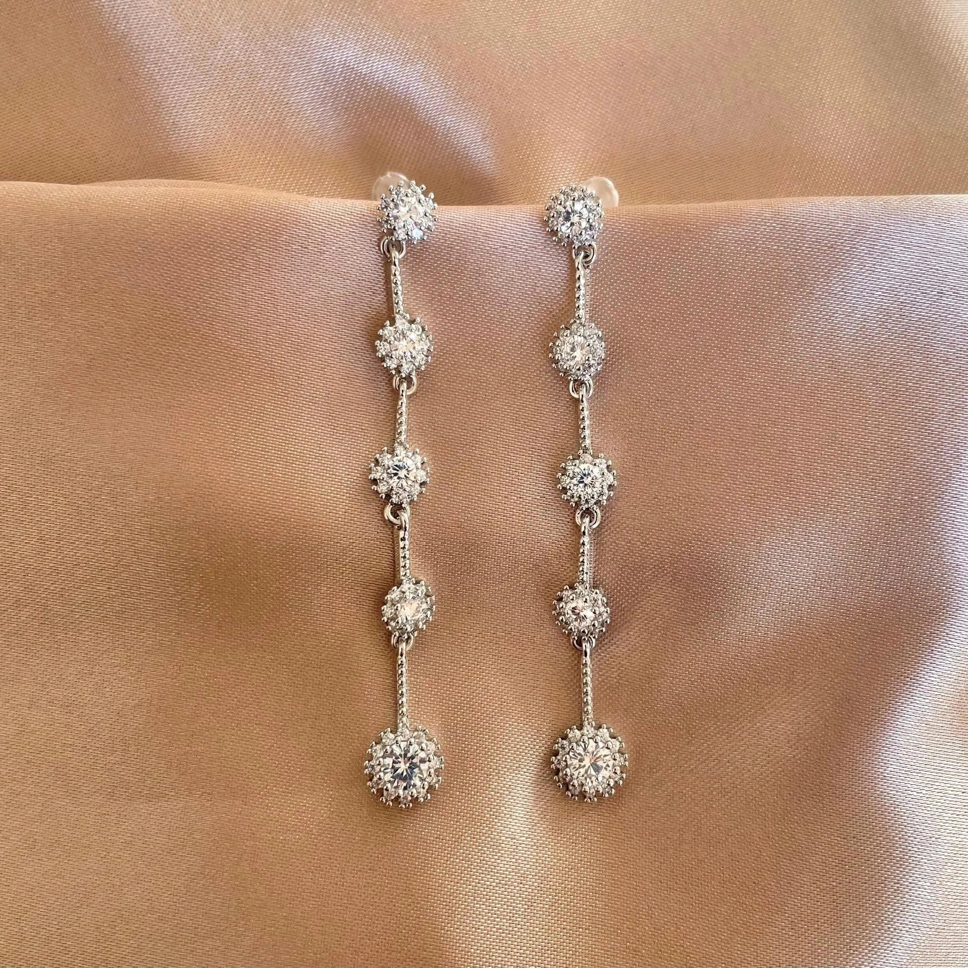 925 Sterling Silver Post Long Tassel Gold and Silver Diamond Dangle Drop Earrings| Gold Silver Tassel Earrings| Bridal Wedding Earrings