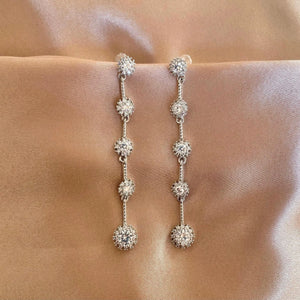 925 Sterling Silver Post Long Tassel Gold and Silver Diamond Dangle Drop Earrings| Gold Silver Tassel Earrings| Bridal Wedding Earrings