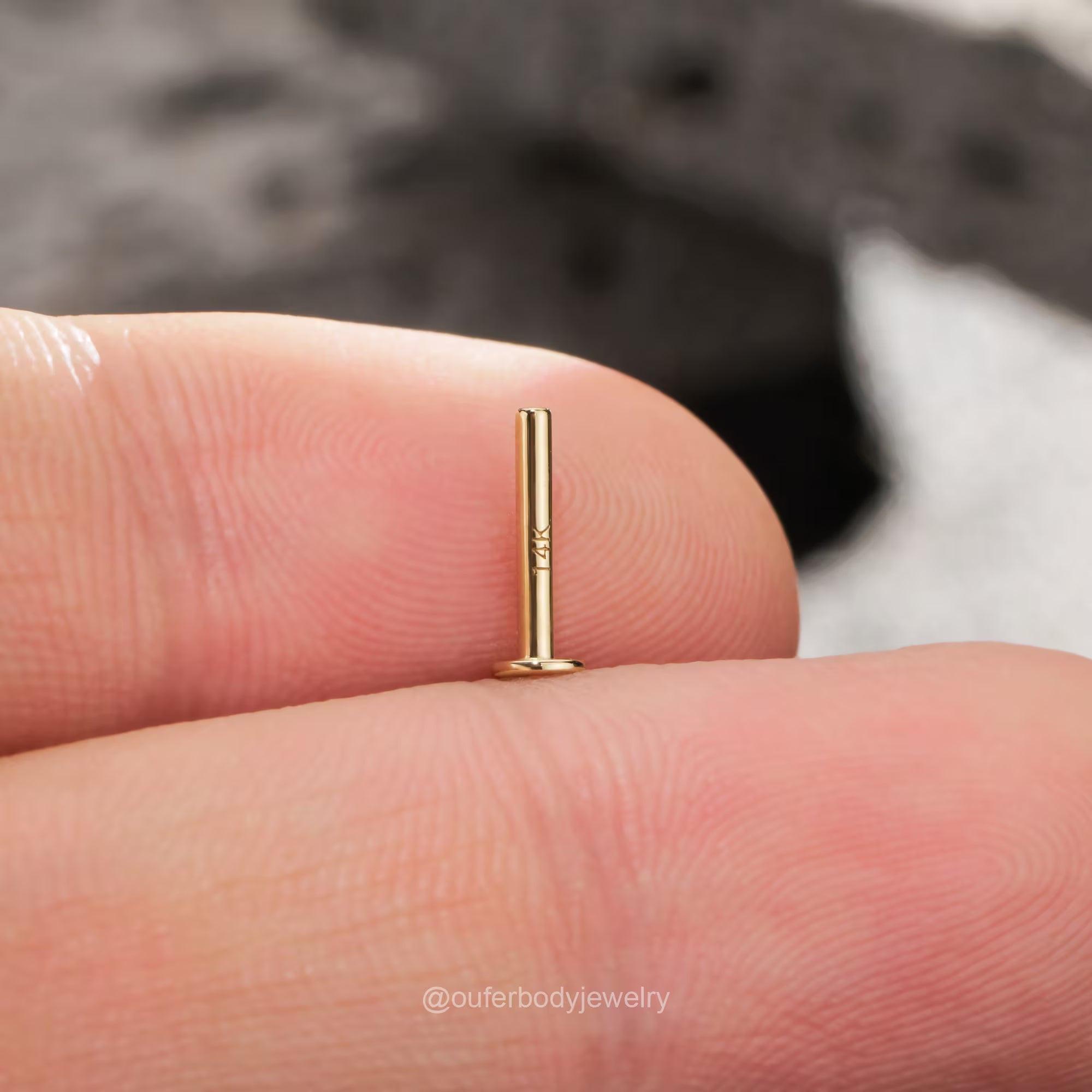 14K Solid Gold Internally Threaded Labret Studs - Available in 5mm, 6mm, 8mm, and 10mm for Cartilage, Helix, and Tragus Piercings.