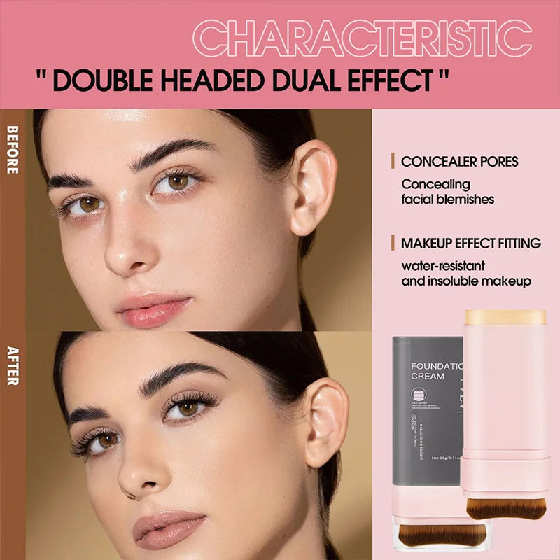 Concealing Foundation Stick 5 Shades with Built-In Brush, Brighten Lightweight and Waterproof Formula Face Contour Stick Makeup