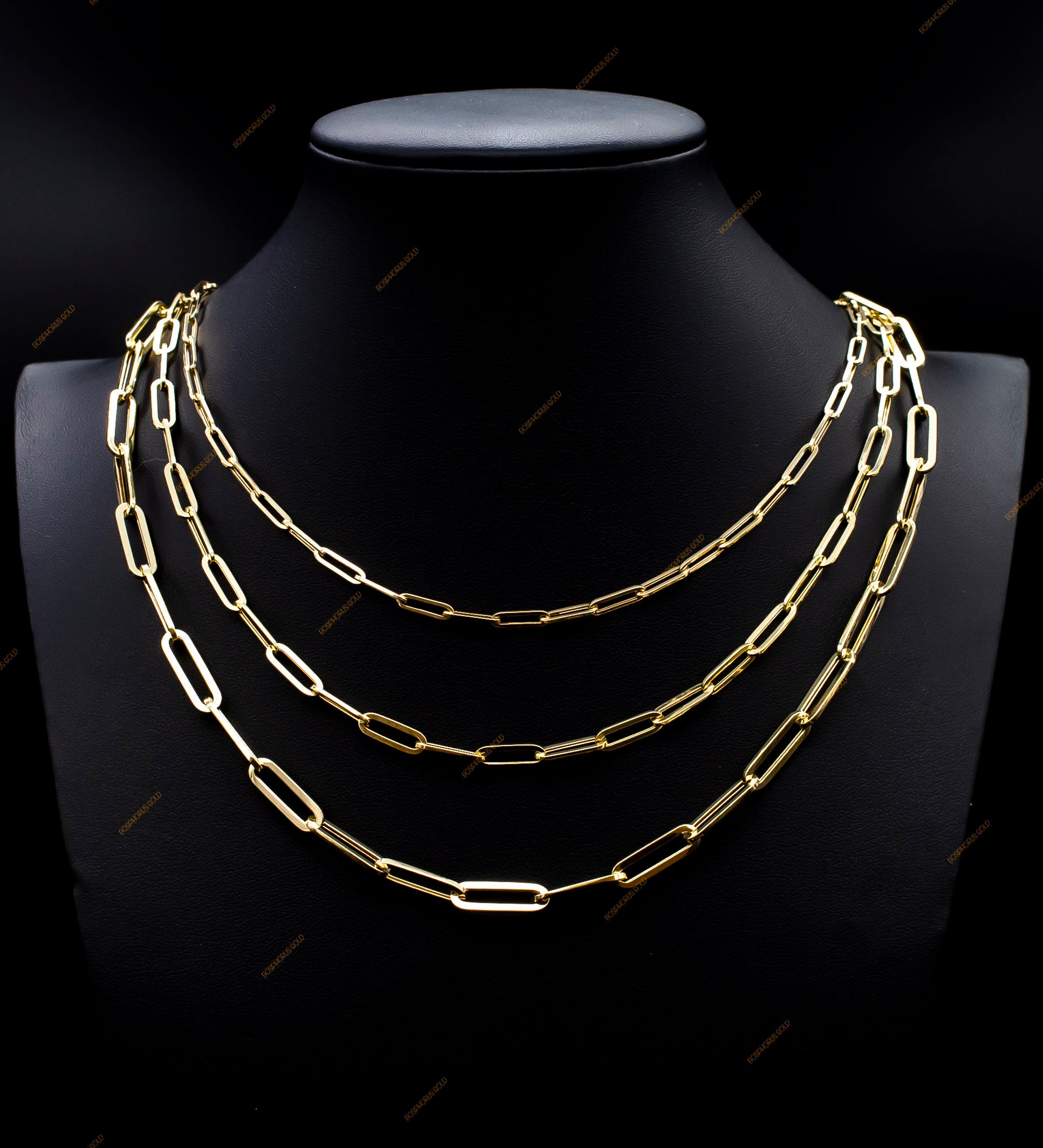14K Yellow Gold Fancy Paperclip Chain, 14K Gold Paperclip Bracelet, 14K Real Gold Paperclips Necklace, 14K Gold 1.8Mm-5.8Mm Women Chain