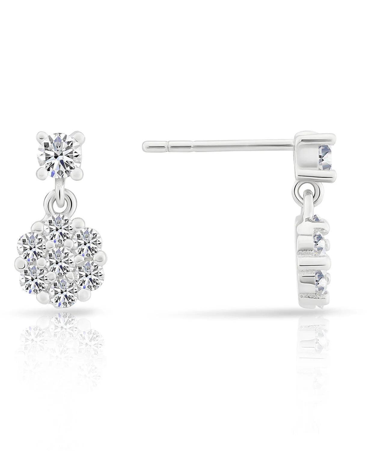 Sparkling CZ Flower Dangle Stud Earrings in Elegant Sterling Silver.