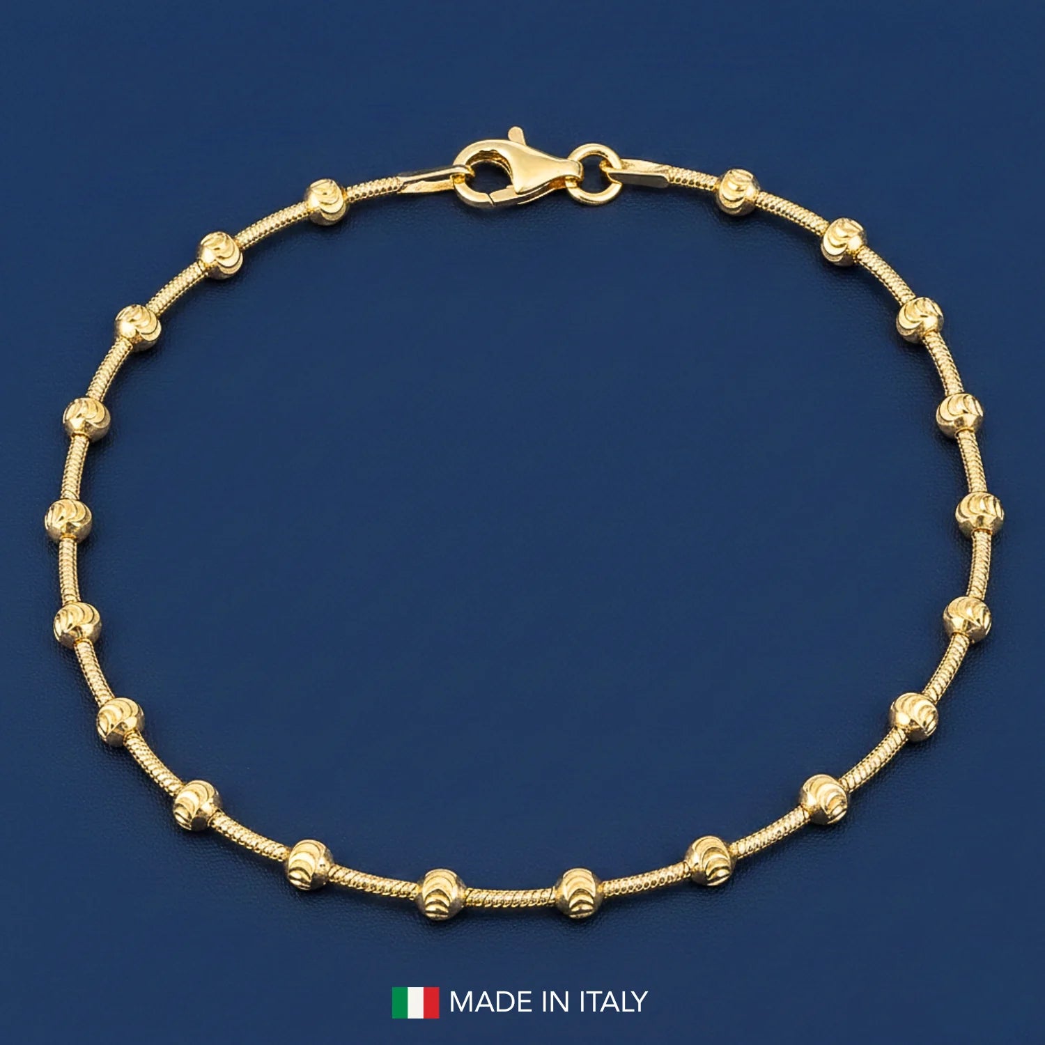 Sterling Silver Gold Plated Diamond-Cut Moon Bracelet