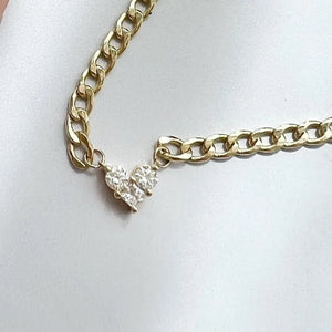 Gold Choker Necklace with Heart Shape Diamond Pendant, Three Lab Grown Diamonds Became into a Beautiful Heart Pendant in 14K Yellow Gold