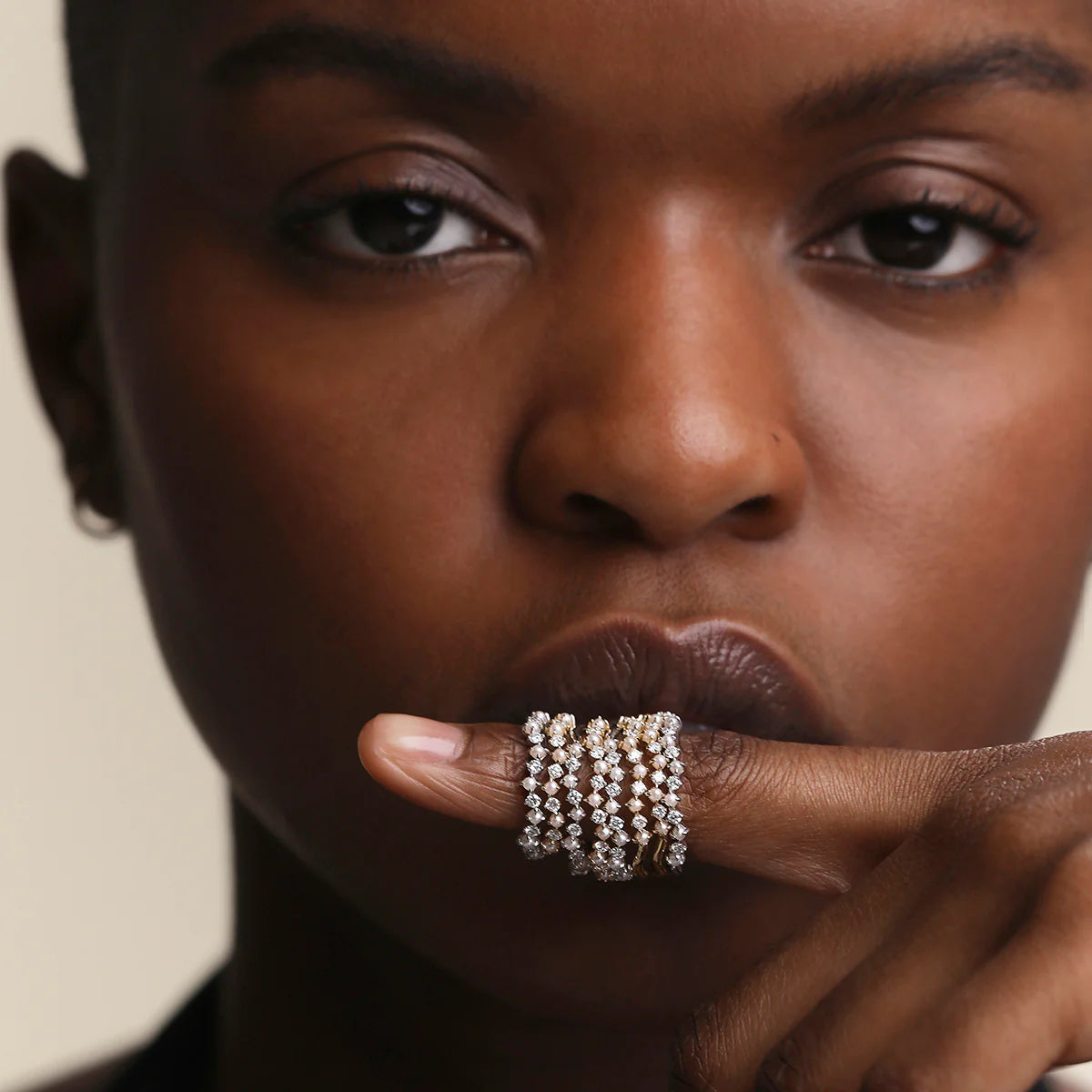 Diamond & Pearl Scalloped Ring in Solid White Gold