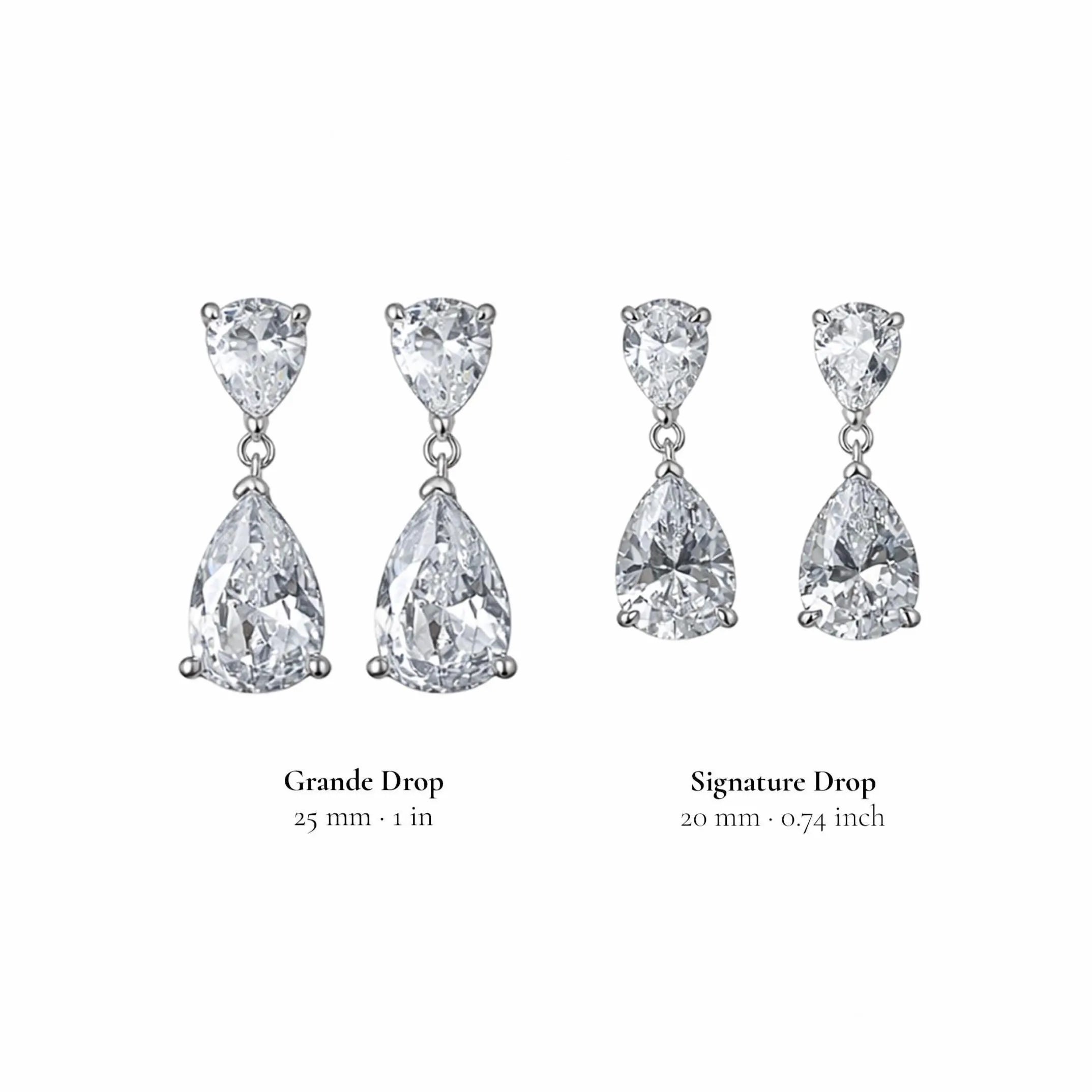 Sterling Silver CZ Teardrop Earrings: Double Drop Dangle Bridal Jewelry
