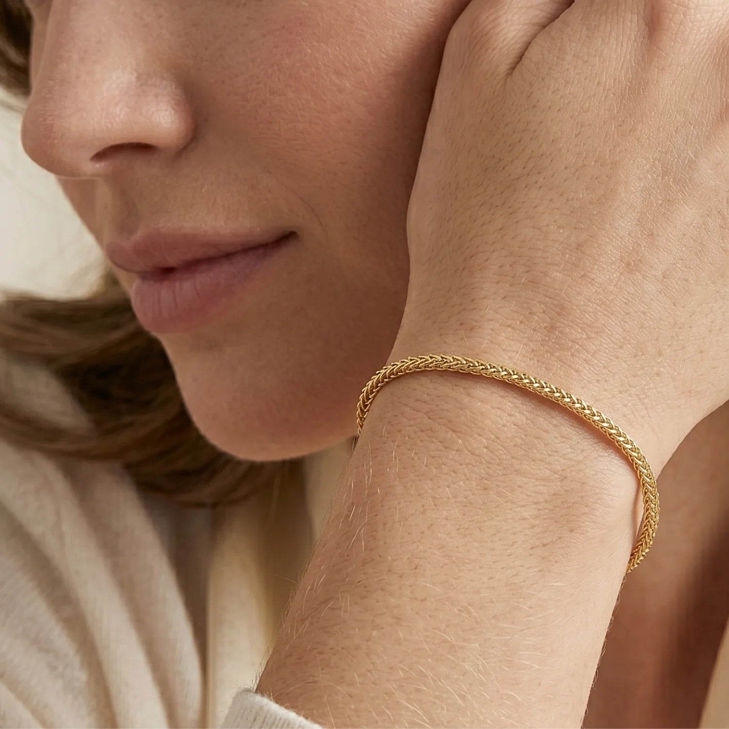 14K Gold Plated Italian Franco Chain Bracelet, Solid Sterling Silver, with Lobster Lock, 7 Inches