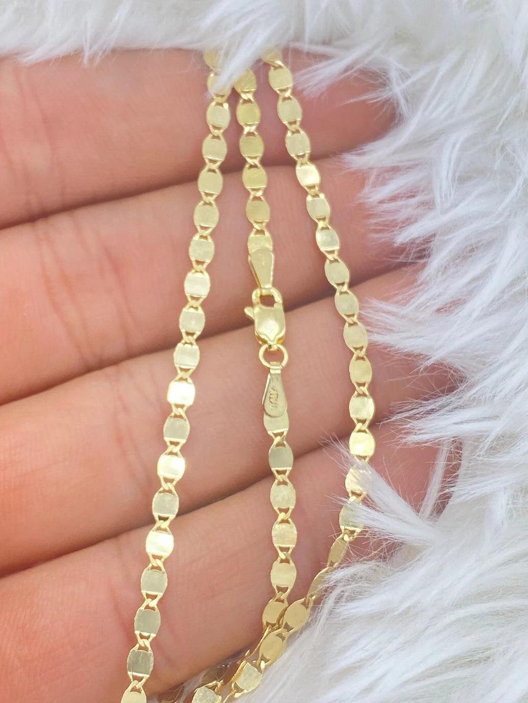 Stunning 14K Solid Gold 3mm Mirror Chain Bracelet/Anklet for Women – Durable Elegance!.