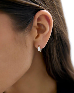 Stunning Solitaire Pear Lab Diamond Huggie Earrings.