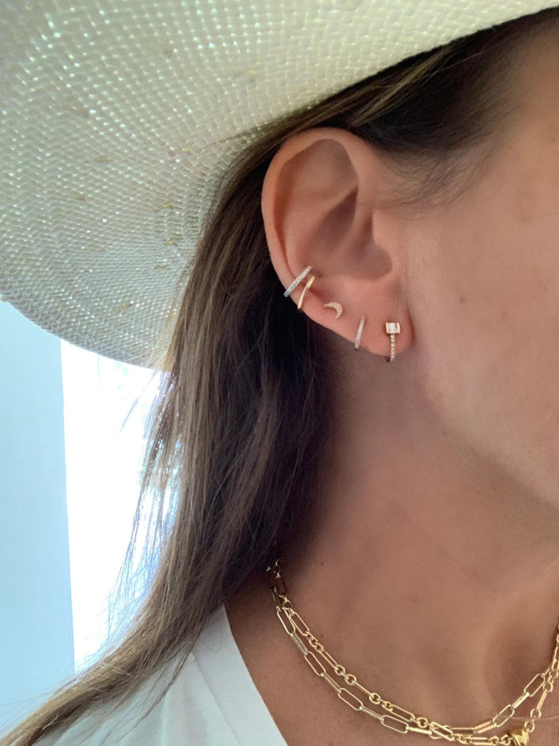 14K GOLD and Moissanite Ear Cuff -14K - Cuff- No Piercing -Gift for Her -Ear Climber - Trendy -Blogger - Gold• Dainty Ear Cuff