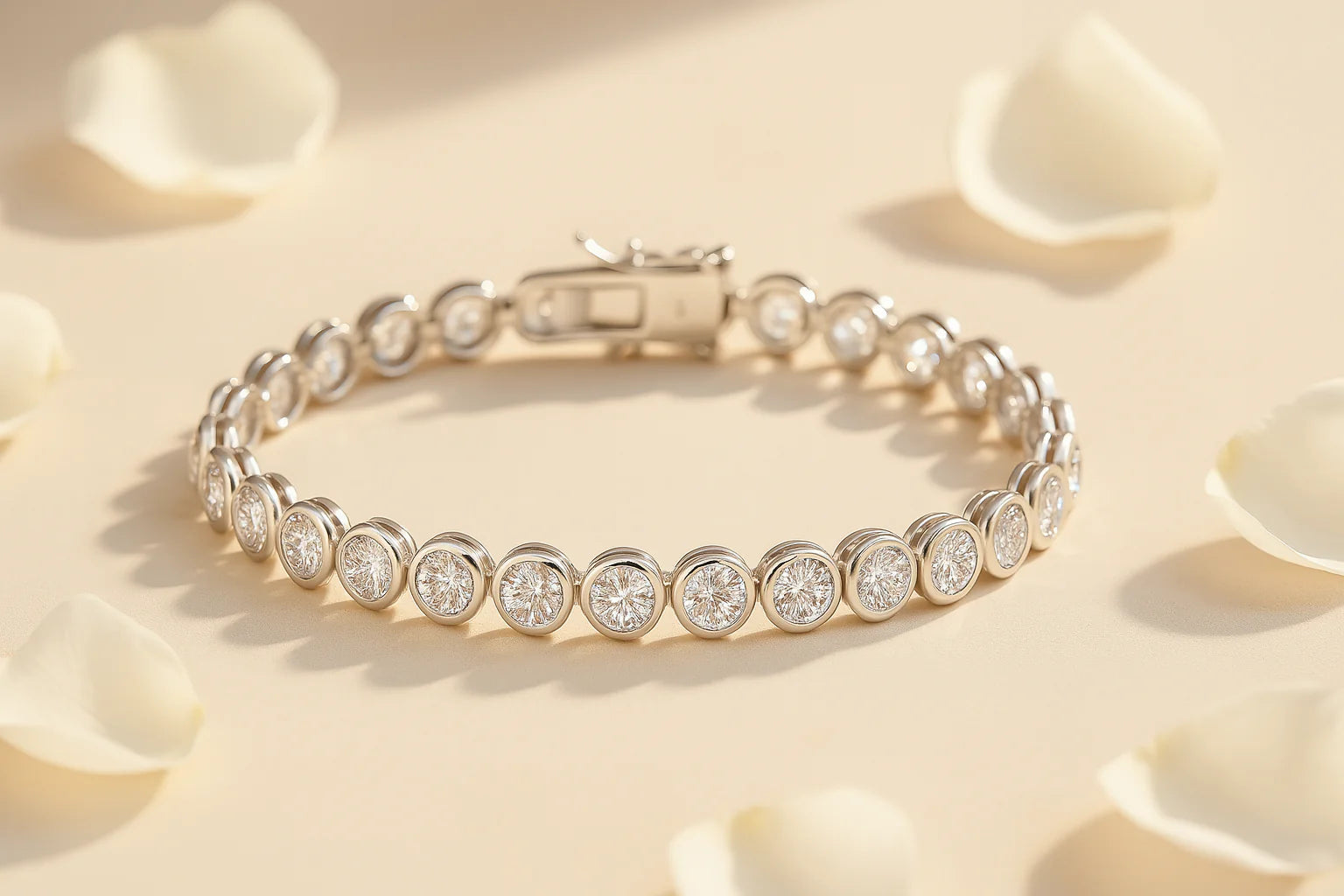 Sterling Silver Classic Bezel Set Simulated Diamond Tennis Bracelet, 7 Inch