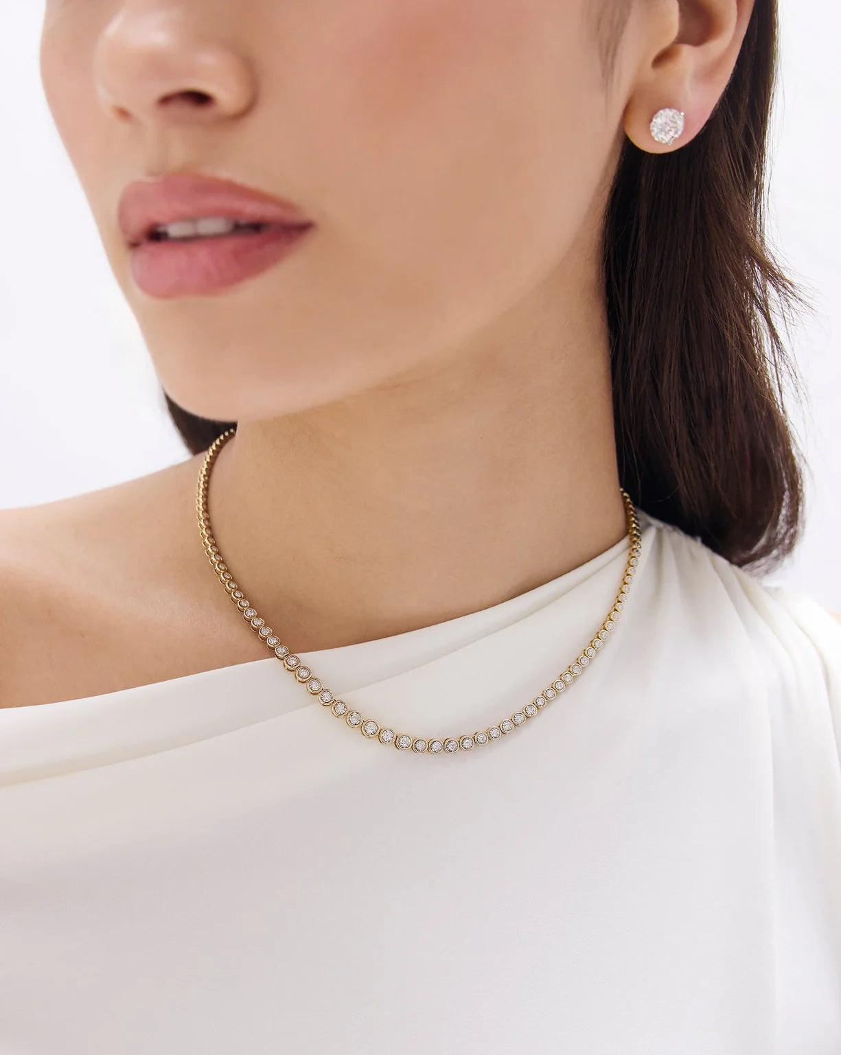 Stunning Graduated Bezel Diamond Tennis Necklace - Elevate Your Elegance.