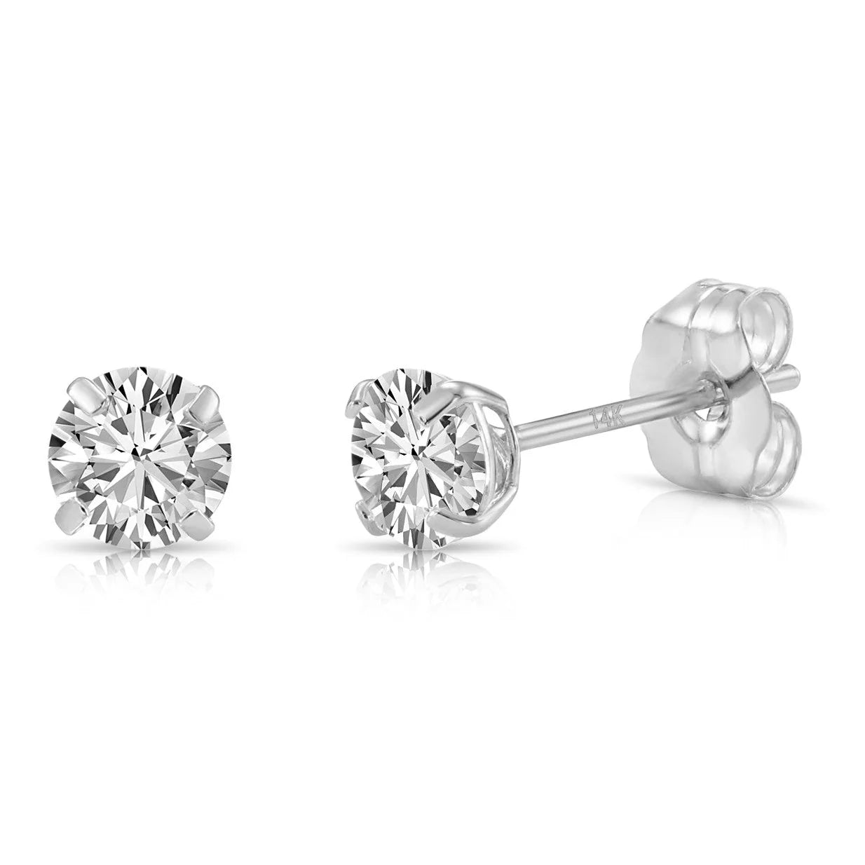 14K White Gold Lab Diamond Stud Earrings, CVD Brilliant Solitaire round Diamond Studs, Pushback